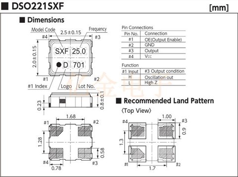 DSO221SXF,日本KDS晶振,CMOS輸出晶振,2520貼片晶振,1XSF050000AR